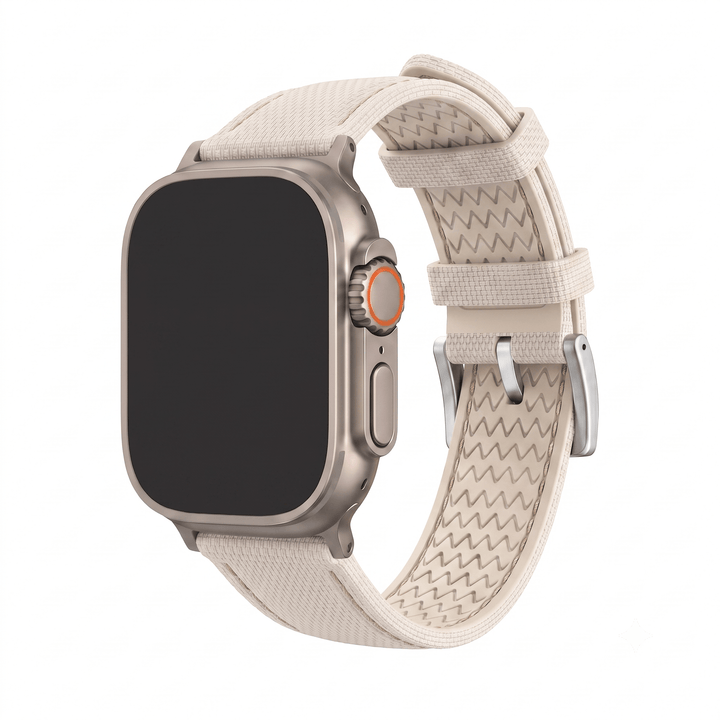 Sailcloth Rubber Buckle - For Apple Watch ULTRA - Tan/White - BluShark Straps