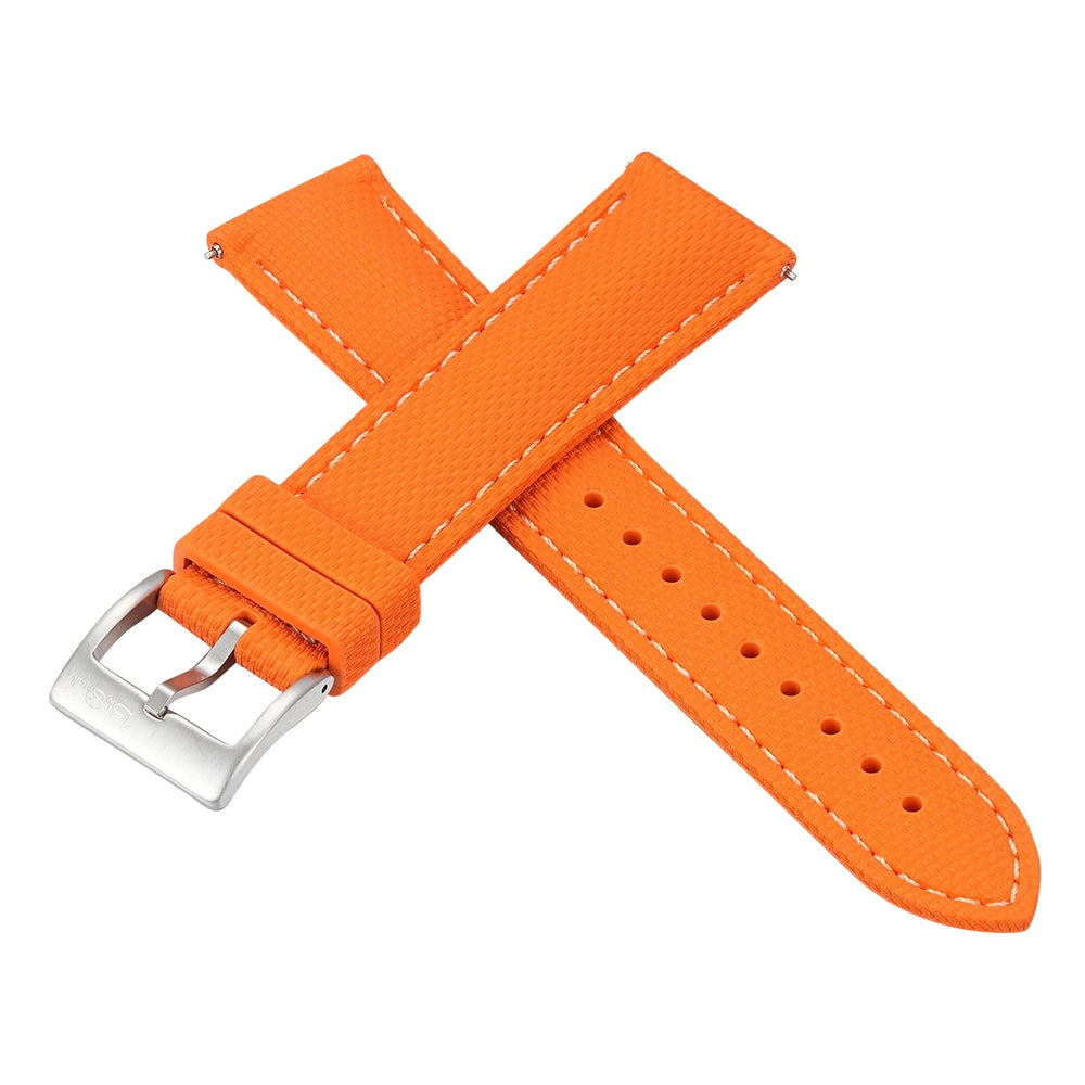 Sailcloth Rubber Buckle - Orange/White - BluShark Straps