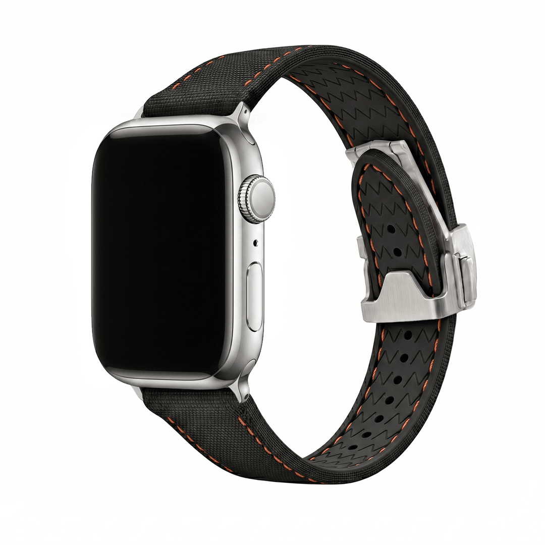 Sailcloth Rubber Deploy Band – For Apple Watch - Black/Orange - BluShark Straps