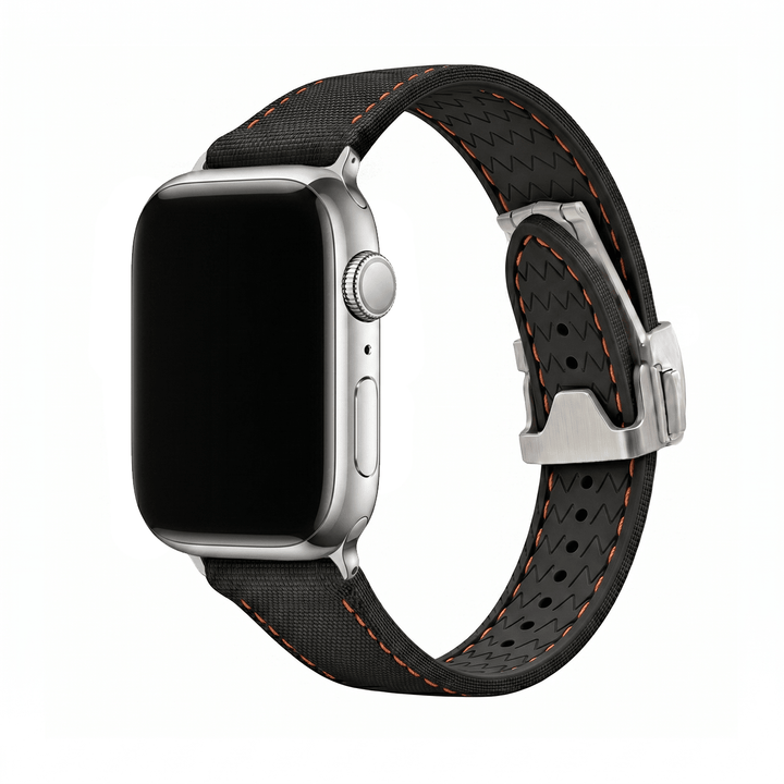 Sailcloth Rubber Deploy Band – For Apple Watch - Black/Orange - BluShark Straps