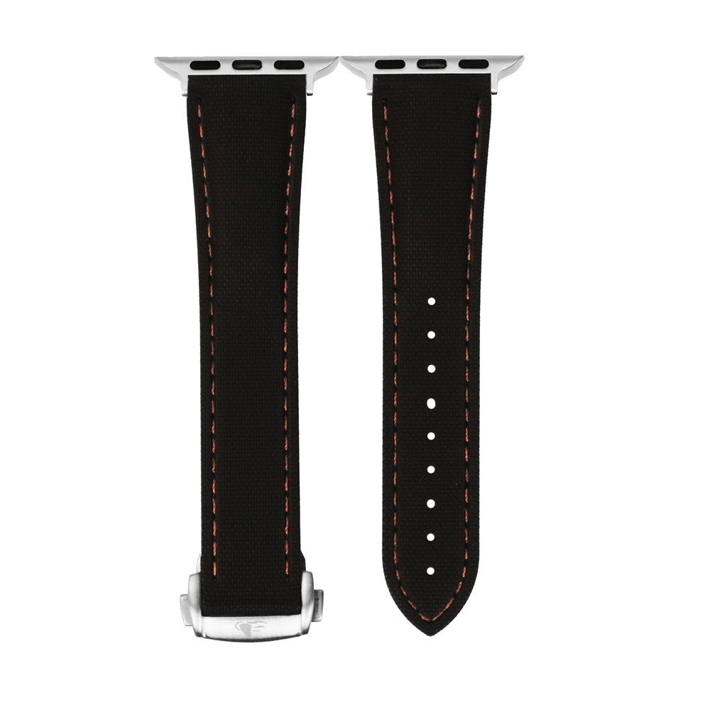 Sailcloth Rubber Deploy Band – For Apple Watch - Black/Orange - BluShark Straps