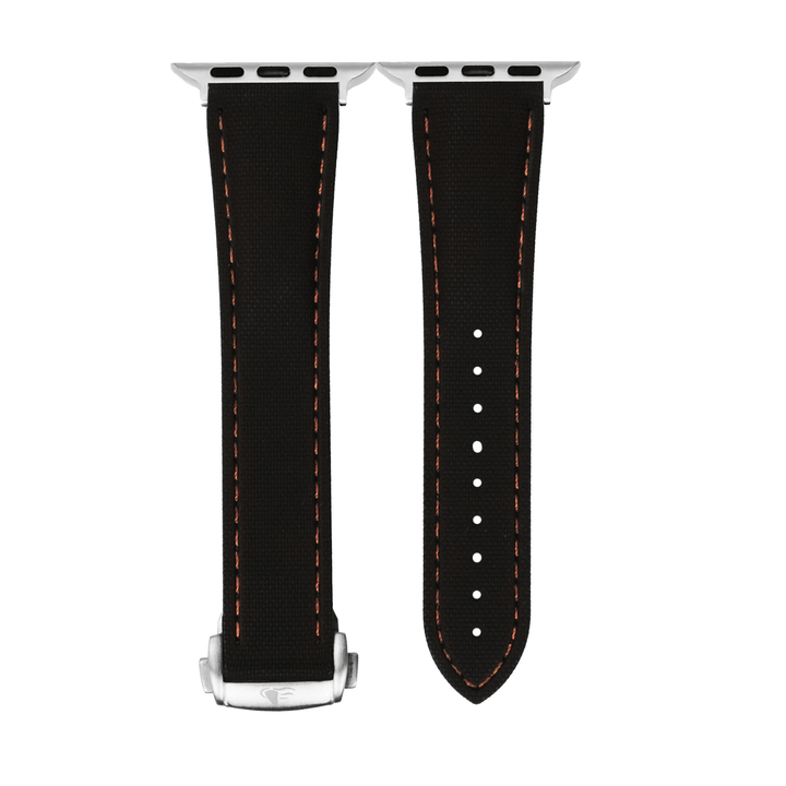 Sailcloth Rubber Deploy Band – For Apple Watch - Black/Orange - BluShark Straps