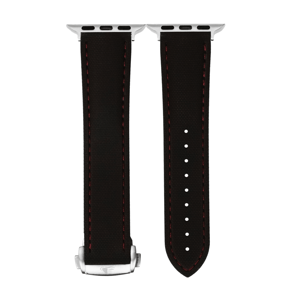 Sailcloth Rubber Deploy Band – For Apple Watch - Black/Red - BluShark Straps