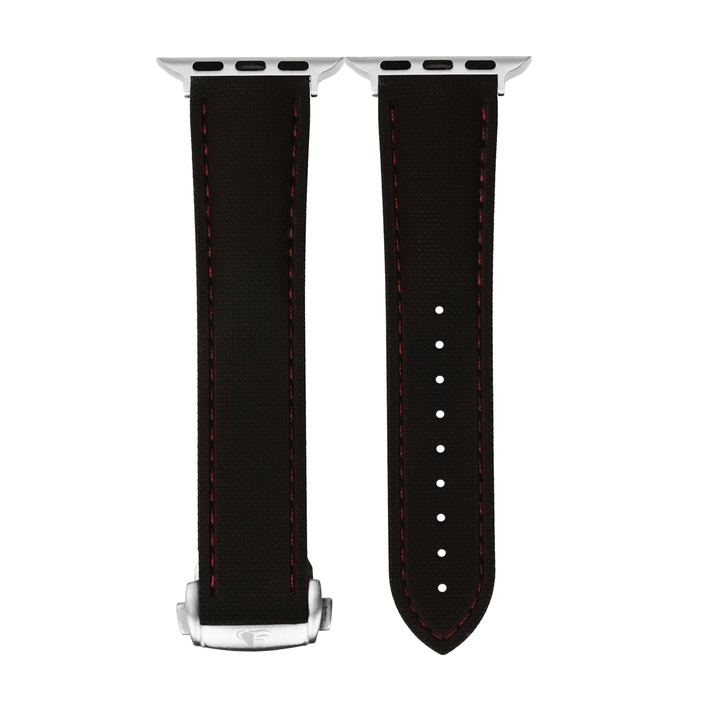 Sailcloth Rubber Deploy Band – For Apple Watch - Black/Red - BluShark Straps