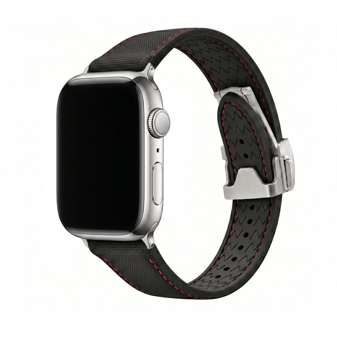 Sailcloth Rubber Deploy Band – For Apple Watch - Black/Red - BluShark Straps
