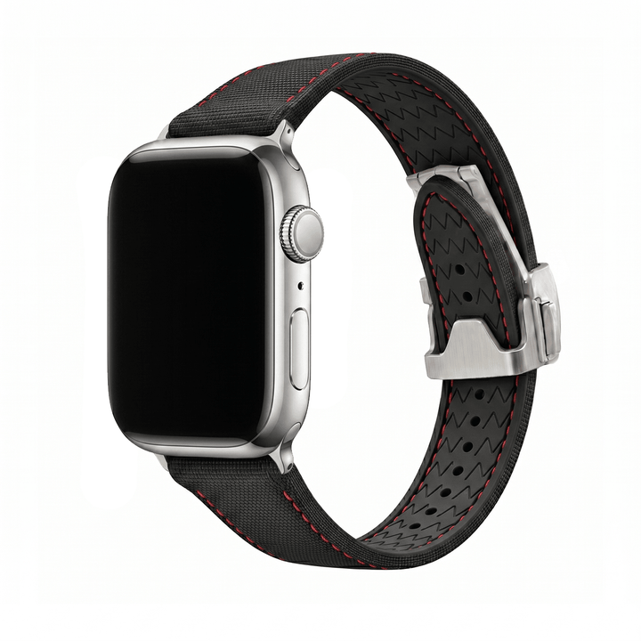 Sailcloth Rubber Deploy Band – For Apple Watch - Black/Red - BluShark Straps