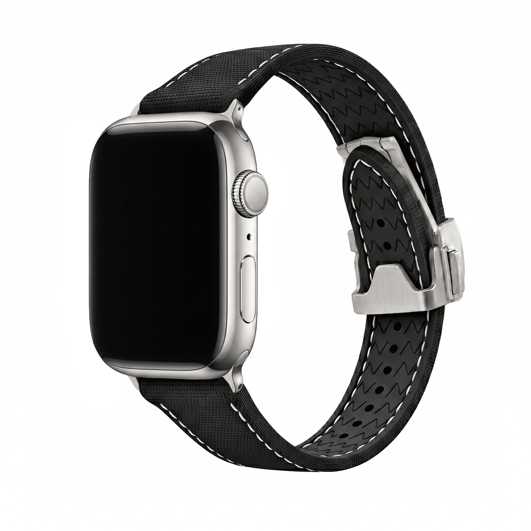 Sailcloth Rubber Deploy Band – For Apple Watch - Black/White - BluShark Straps