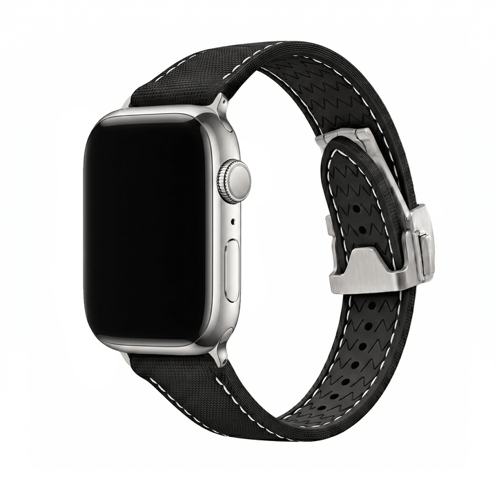 Sailcloth Rubber Deploy Band – For Apple Watch - Black/White - BluShark Straps