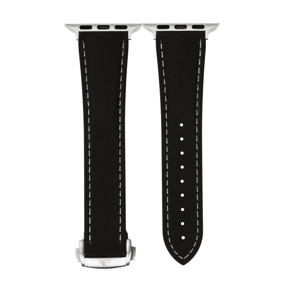 Sailcloth Rubber Deploy Band – For Apple Watch - Black/White - BluShark Straps