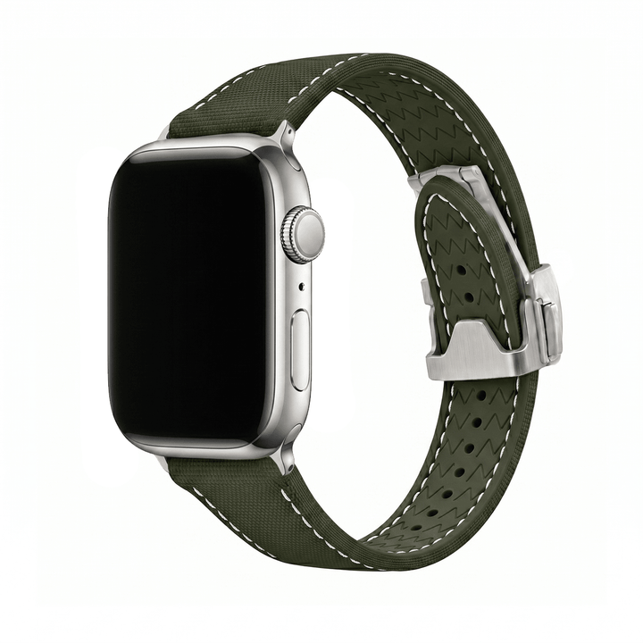 Sailcloth Rubber Deploy Band – For Apple Watch - Green - BluShark Straps