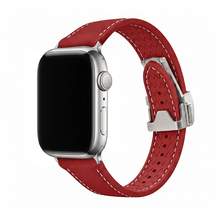 Sailcloth Rubber Deploy Band – For Apple Watch - Red - BluShark Straps
