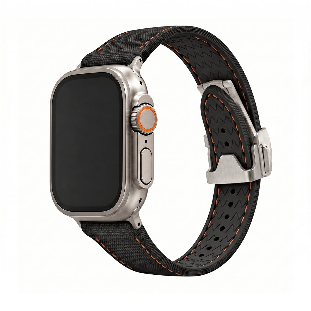 Sailcloth Rubber Deploy Band - For Apple Watch ULTRA - Black/Orange - BluShark Straps