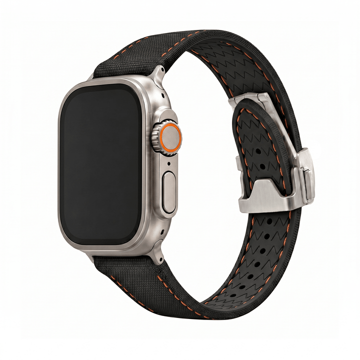 Sailcloth Rubber Deploy Band - For Apple Watch ULTRA - Black/Orange - BluShark Straps