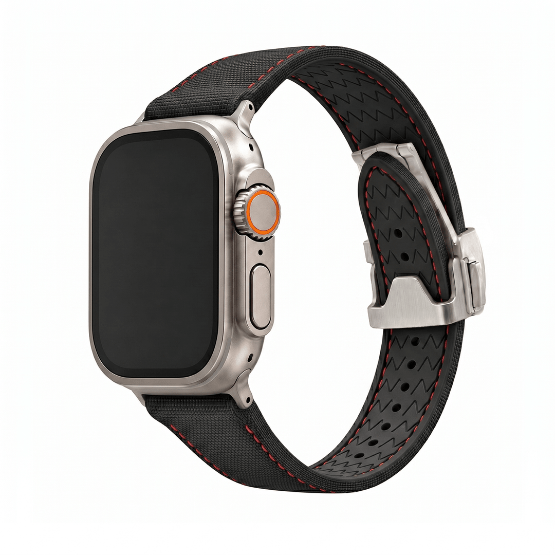 Sailcloth Rubber Deploy Band - For Apple Watch ULTRA - Black/Red - BluShark Straps
