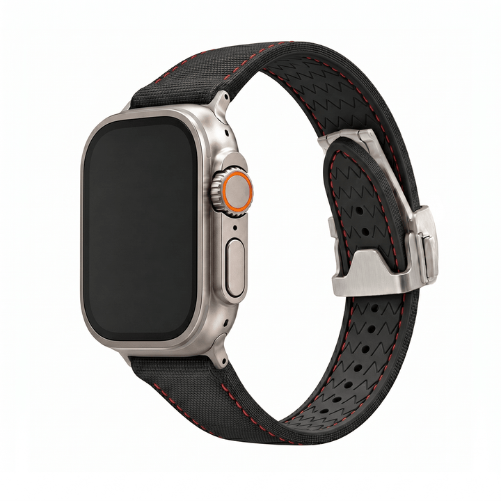 Sailcloth Rubber Deploy Band - For Apple Watch ULTRA - Black/Red - BluShark Straps