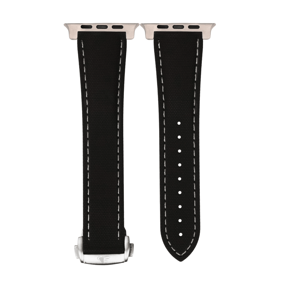 Sailcloth Rubber Deploy Band - For Apple Watch ULTRA - Black/White - BluShark Straps