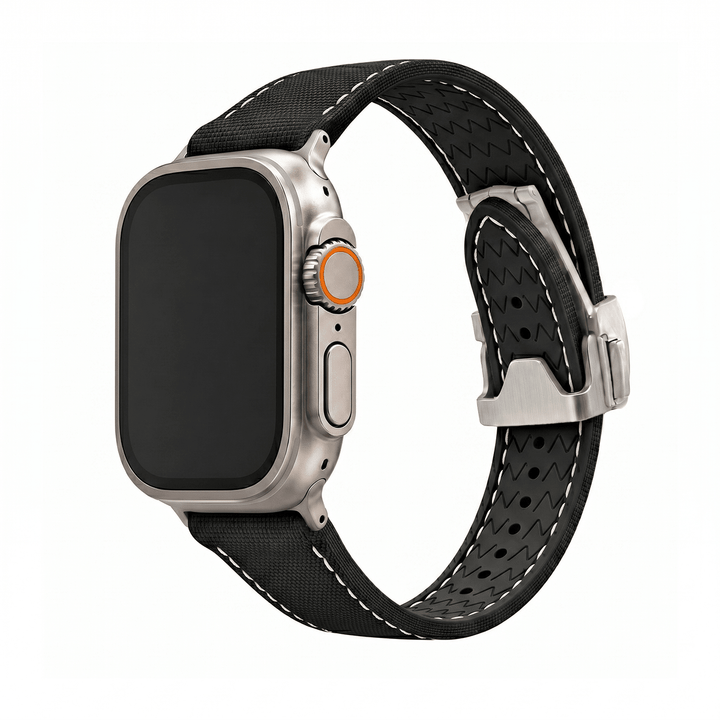 Sailcloth Rubber Deploy Band - For Apple Watch ULTRA - Black/White - BluShark Straps