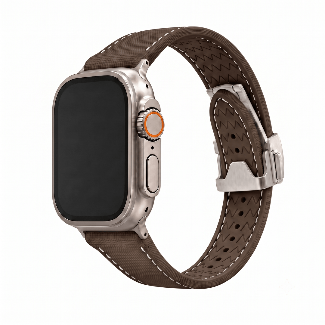 Sailcloth Rubber Deploy Band - For Apple Watch ULTRA - Brown - BluShark Straps