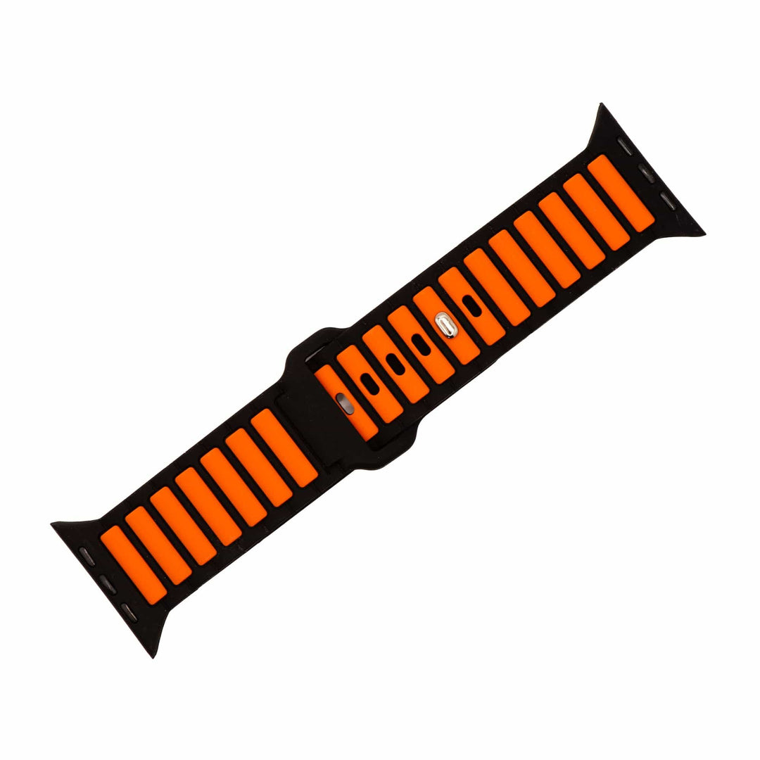 Silicone Ripple Band - For Apple Watch ULTRA - Black & Orange - BluShark Straps