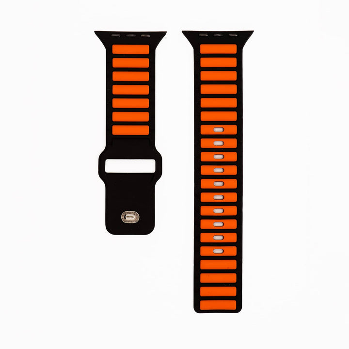 Silicone Ripple Band - For Apple Watch ULTRA - Black & Orange - BluShark Straps