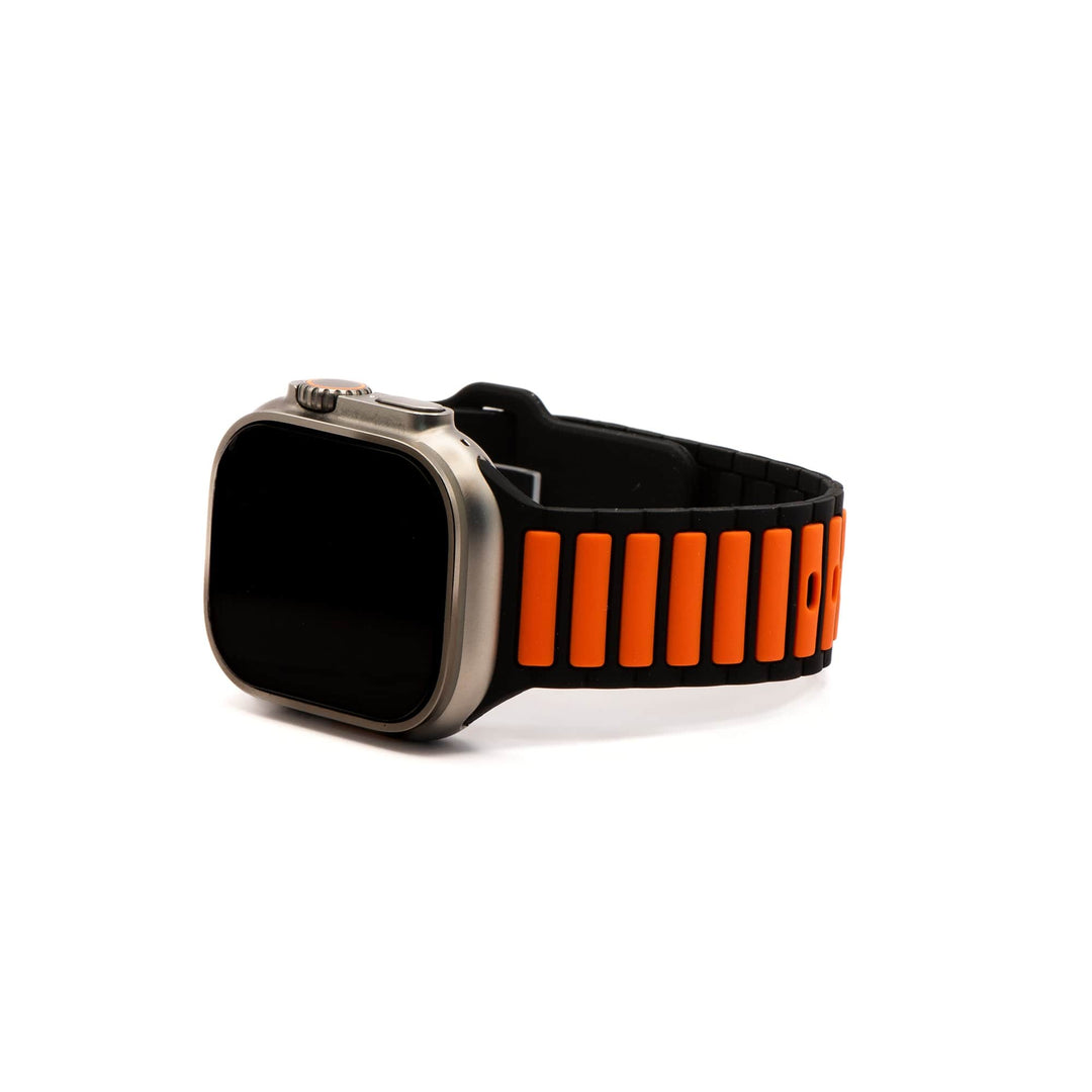 Silicone Ripple Band - For Apple Watch ULTRA - Black & Orange - BluShark Straps
