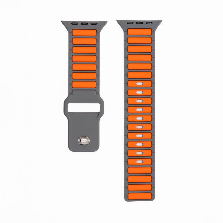 Silicone Ripple Band - For Apple Watch ULTRA - Gray & Orange - BluShark Straps