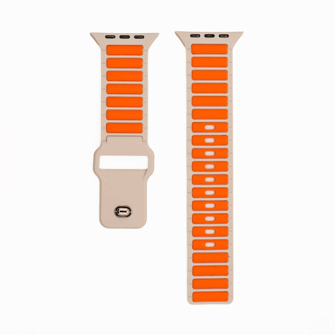 Silicone Ripple Band - For Apple Watch ULTRA - Stone & Orange - BluShark Straps