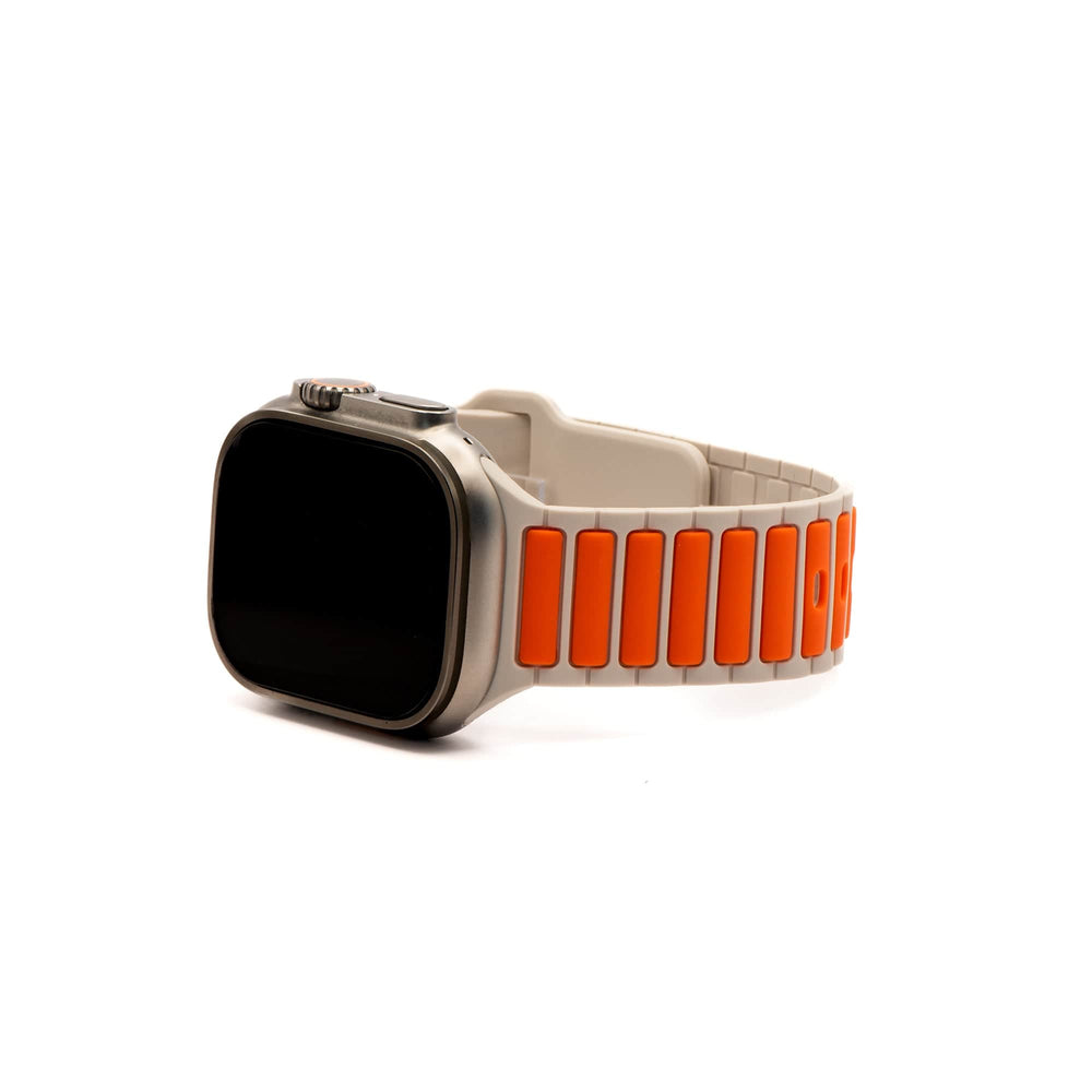 Silicone Ripple Band - For Apple Watch ULTRA - Stone & Orange - BluShark Straps