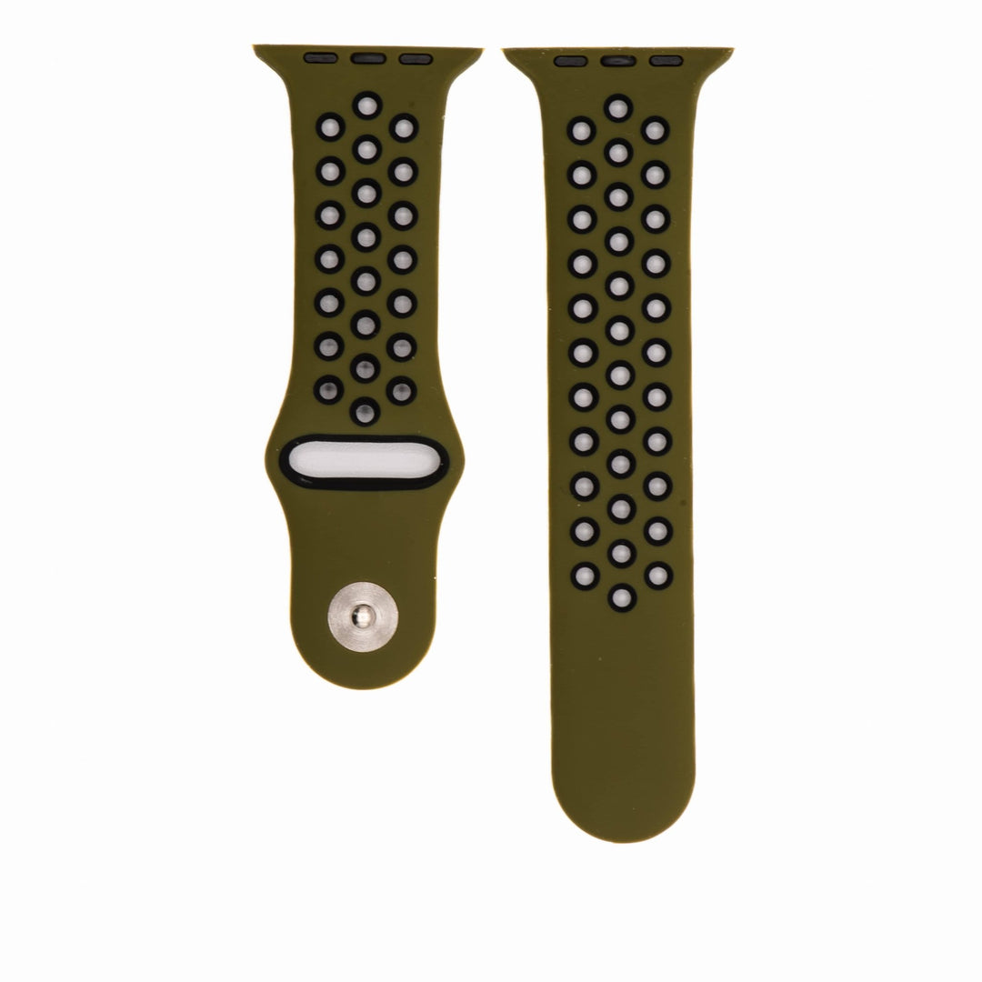 Silicone Sport Band - For Apple Watch - Army Green - Black - BluShark Straps
