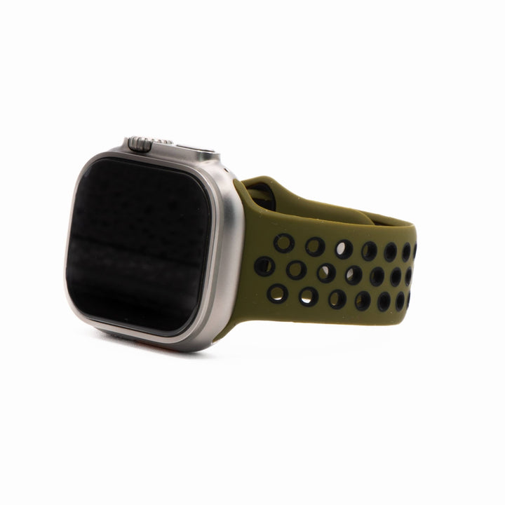 Silicone Sport Band - For Apple Watch - Army Green - Black - BluShark Straps