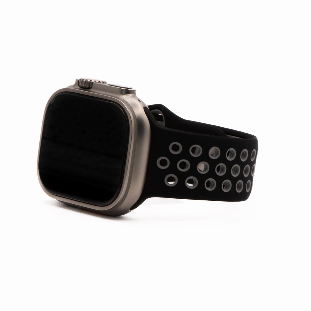 Silicone Sport Band - For Apple Watch - Black - Gray - BluShark Straps