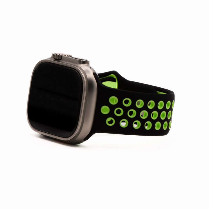 Silicone Sport Band - For Apple Watch - Black - Lime - BluShark Straps