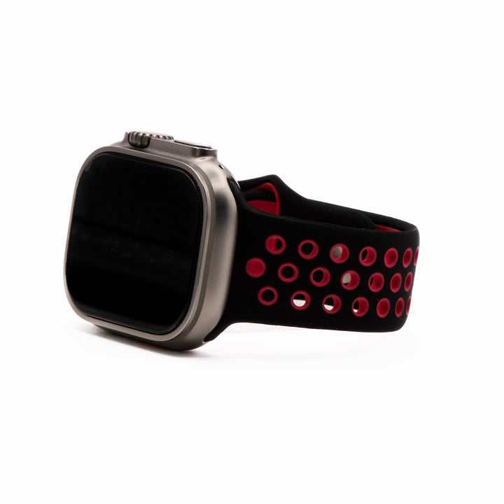 Silicone Sport Band - For Apple Watch - Black - Red - BluShark Straps