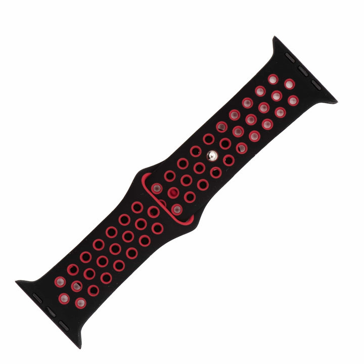 Silicone Sport Band - For Apple Watch - Black - Red - BluShark Straps