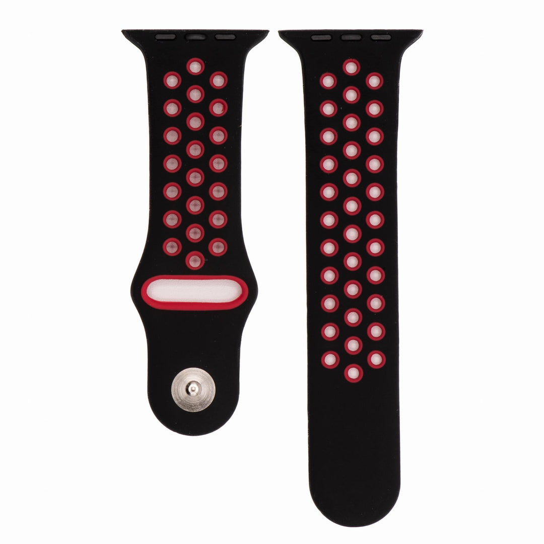 Silicone Sport Band - For Apple Watch - Black - Red - BluShark Straps