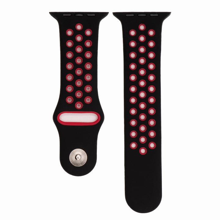 Silicone Sport Band - For Apple Watch - Black - Red - BluShark Straps