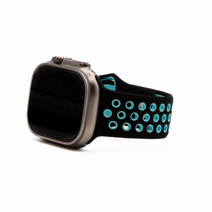 Silicone Sport Band - For Apple Watch - Black - Teal - BluShark Straps