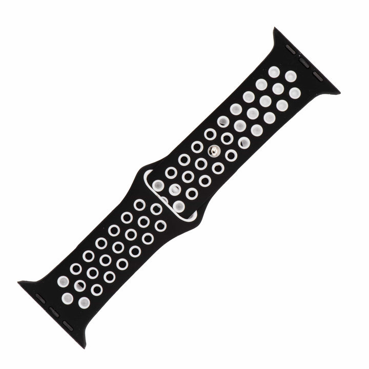 Silicone Sport Band - For Apple Watch - Black - White - BluShark Straps