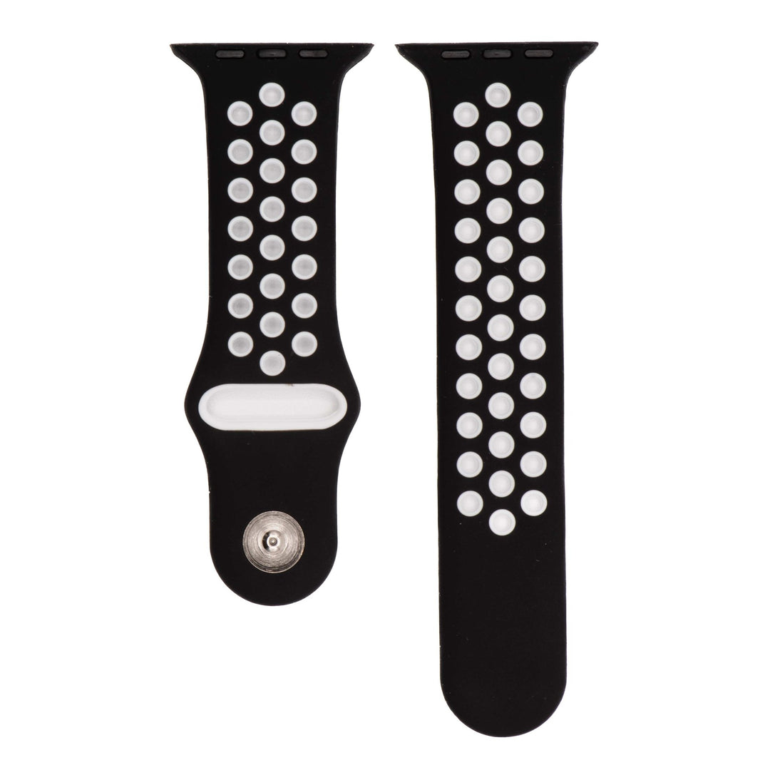 Silicone Sport Band - For Apple Watch - Black - White - BluShark Straps