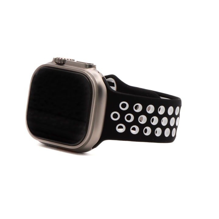 Silicone Sport Band - For Apple Watch - Black - White - BluShark Straps