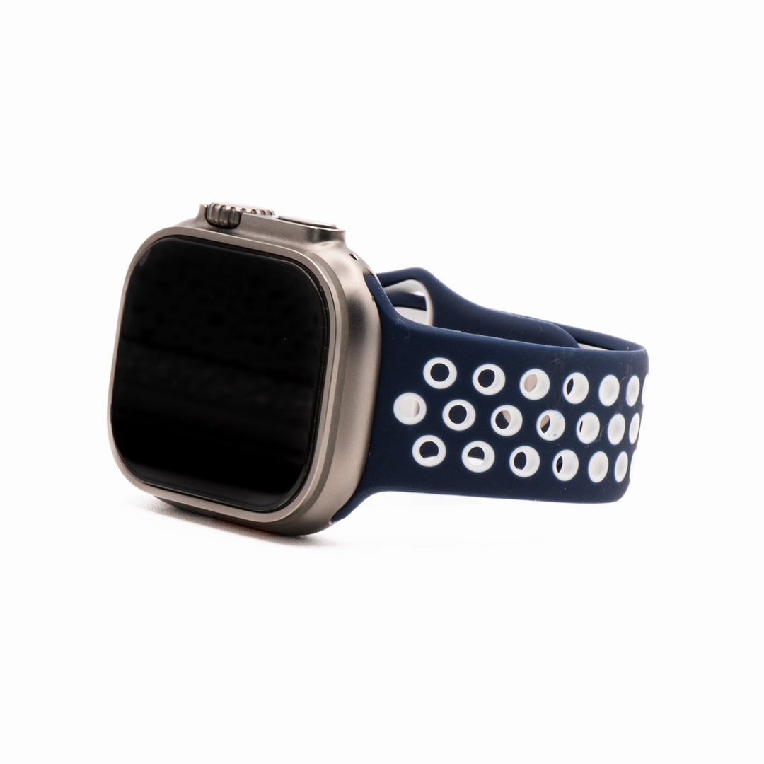 Silicone Sport Band - For Apple Watch - Navy Blue - White - BluShark Straps