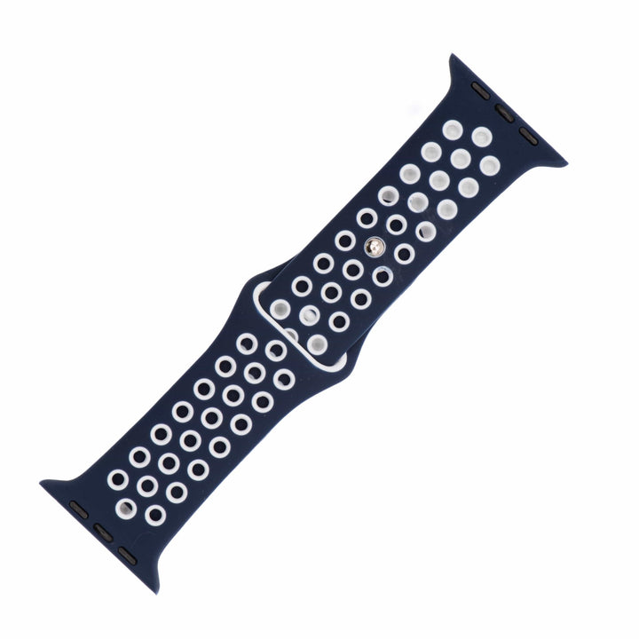 Silicone Sport Band - For Apple Watch - Navy Blue - White - BluShark Straps