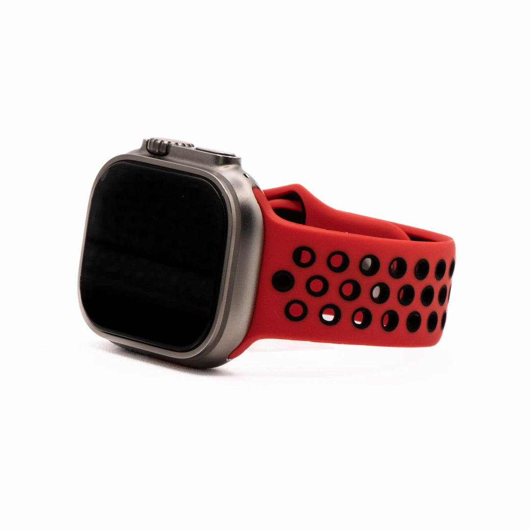 Silicone Sport Band - For Apple Watch - Red - Black - BluShark Straps