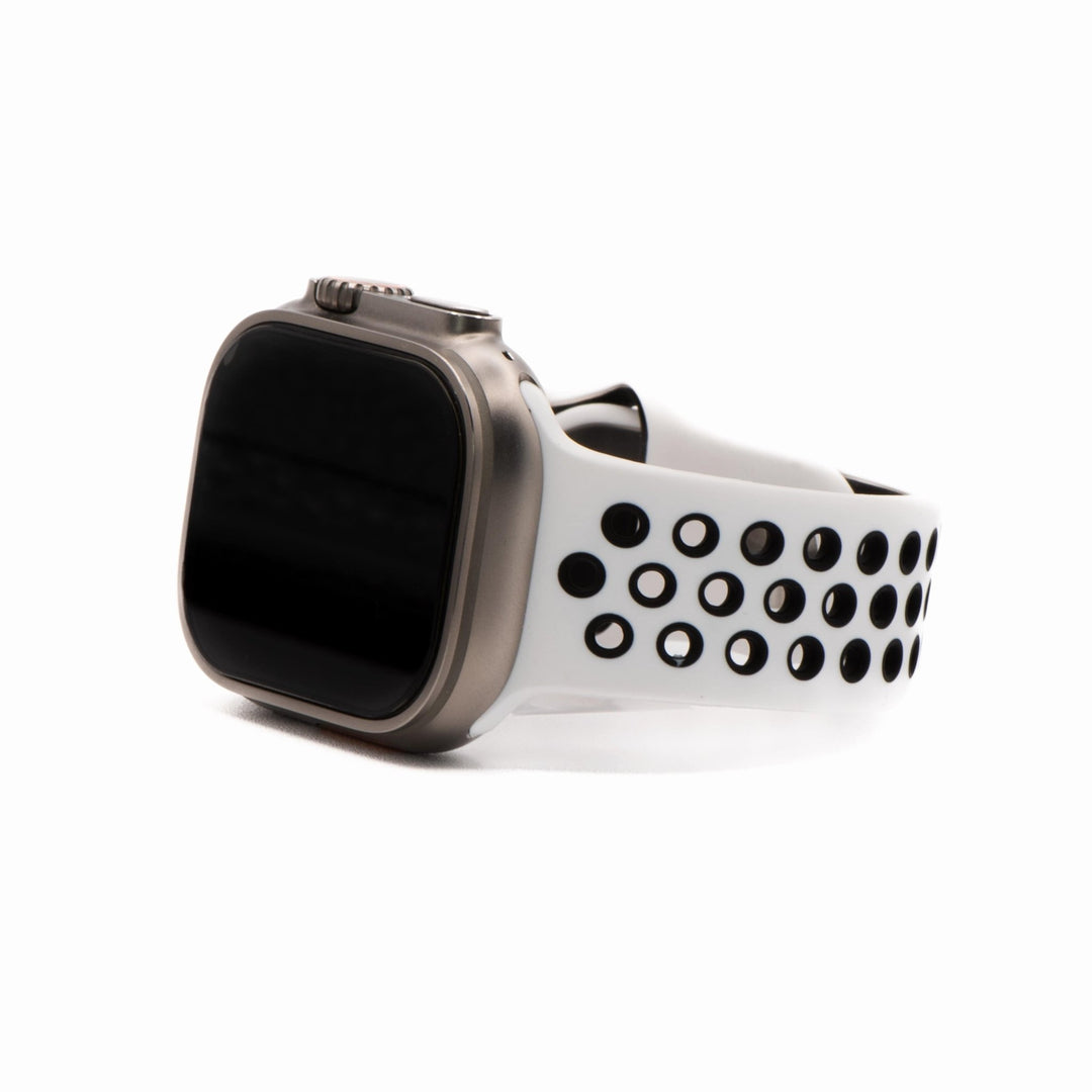 Silicone Sport Band - For Apple Watch - White - Black - BluShark Straps