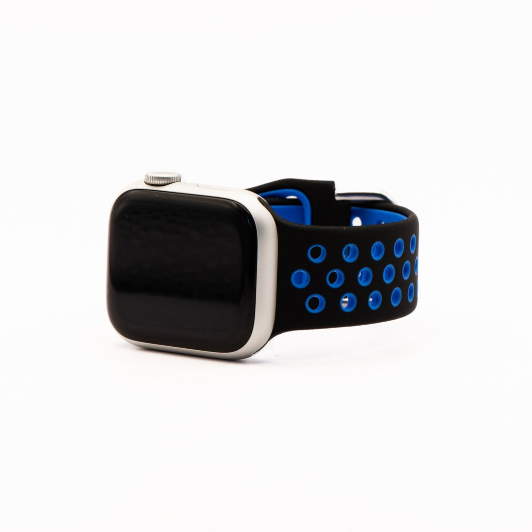 Silicone Sport Buckle Band - For Apple Watch - Black & Blue - BluShark Straps