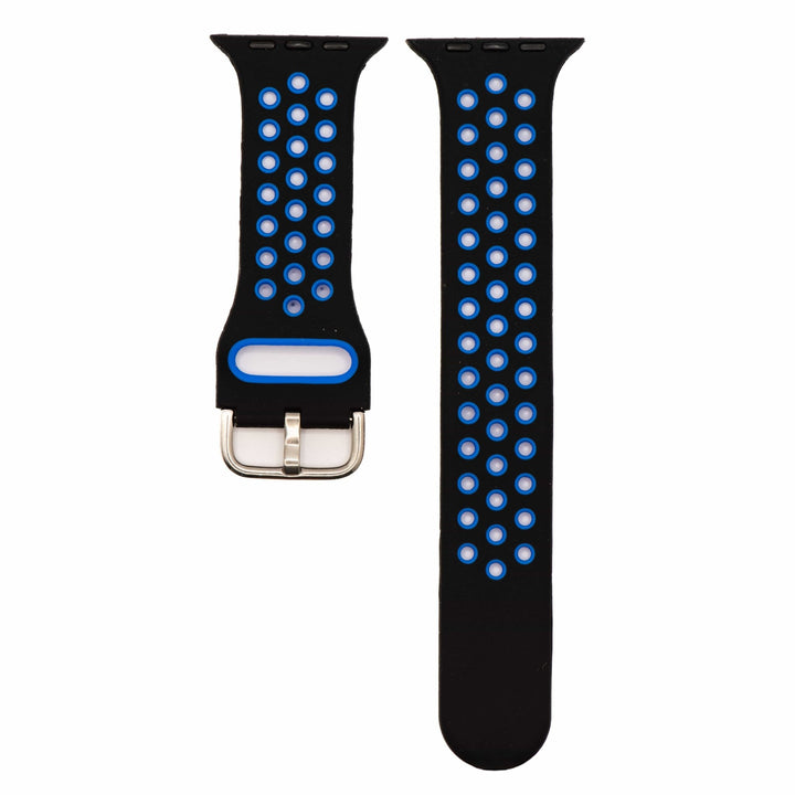 Silicone Sport Buckle Band - For Apple Watch - Black & Blue - BluShark Straps