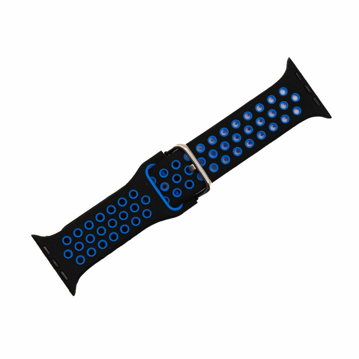 Silicone Sport Buckle Band - For Apple Watch - Black & Blue - BluShark Straps