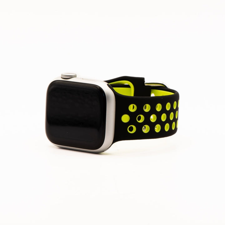 Silicone Sport Buckle Band - For Apple Watch - Black & Lime - BluShark Straps