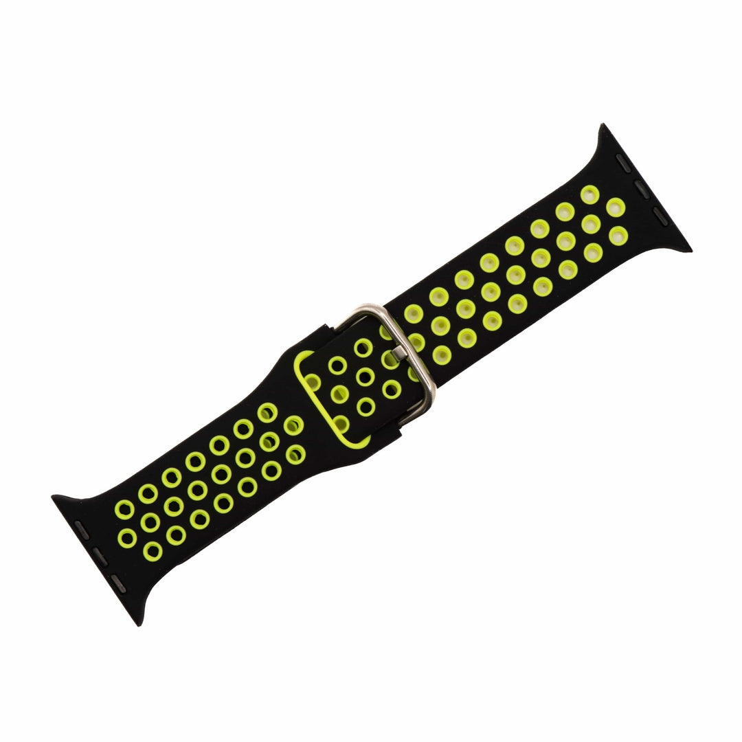 Silicone Sport Buckle Band - For Apple Watch - Black & Lime - BluShark Straps