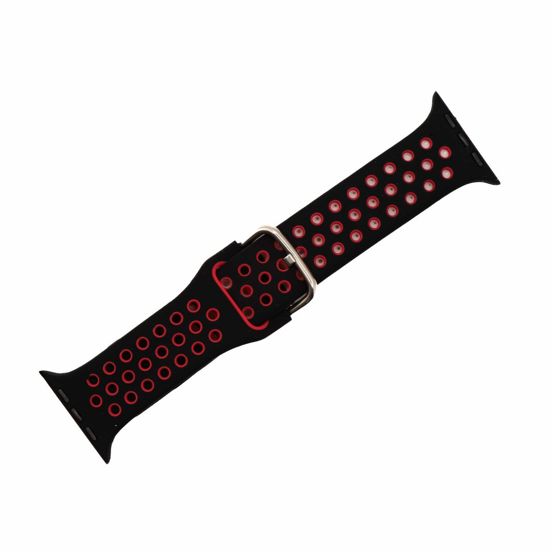 Silicone Sport Buckle Band - For Apple Watch - Black & Red - BluShark Straps